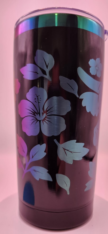 Highland Cow with Hibiscus full wrap 20oz Iridescent tumbler