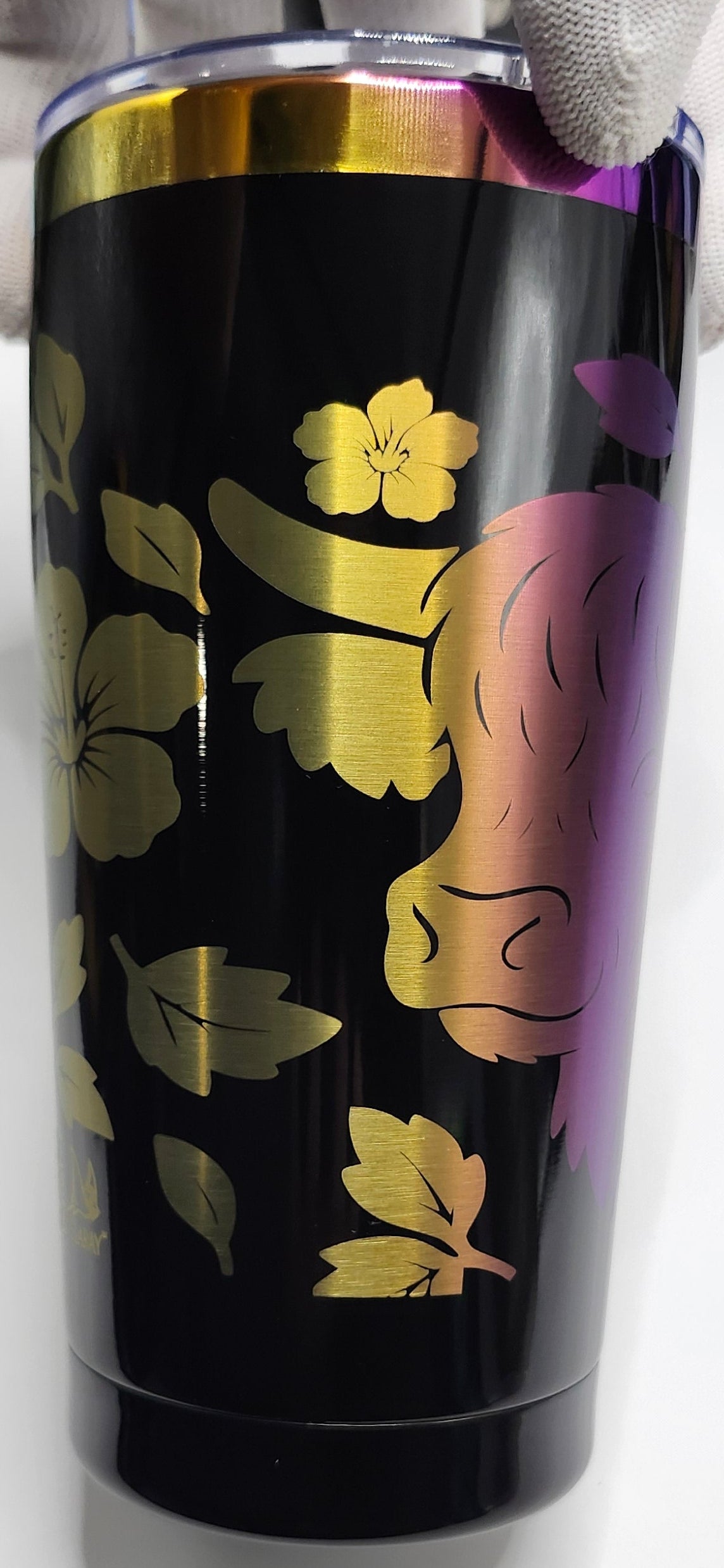 Highland Cow with Hibiscus full wrap 20oz Iridescent tumbler