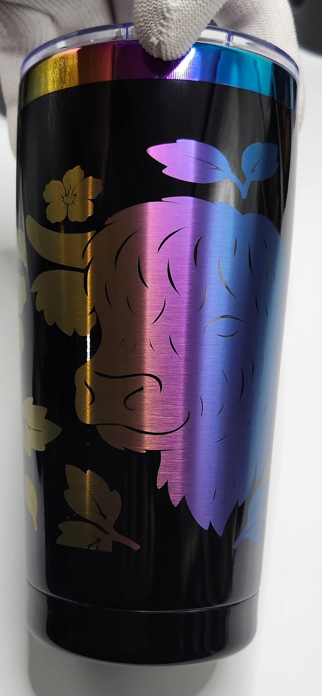 Highland Cow with Hibiscus full wrap 20oz Iridescent tumbler